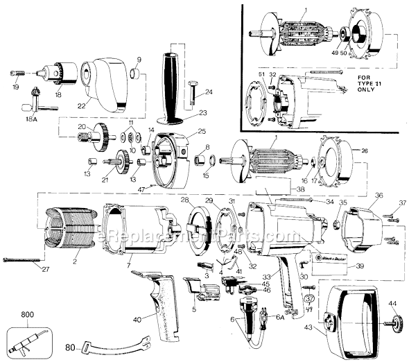 Page A Diagram and Parts List for 7264 Type 21 Black and Decker Electric Drill